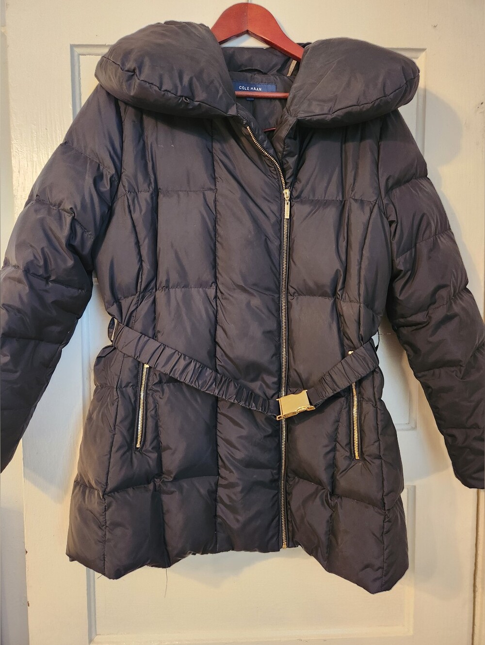 Cole Haan Black Quilted Puffer Coat Jacket Down & Feathers Winter Warm Cozy XL